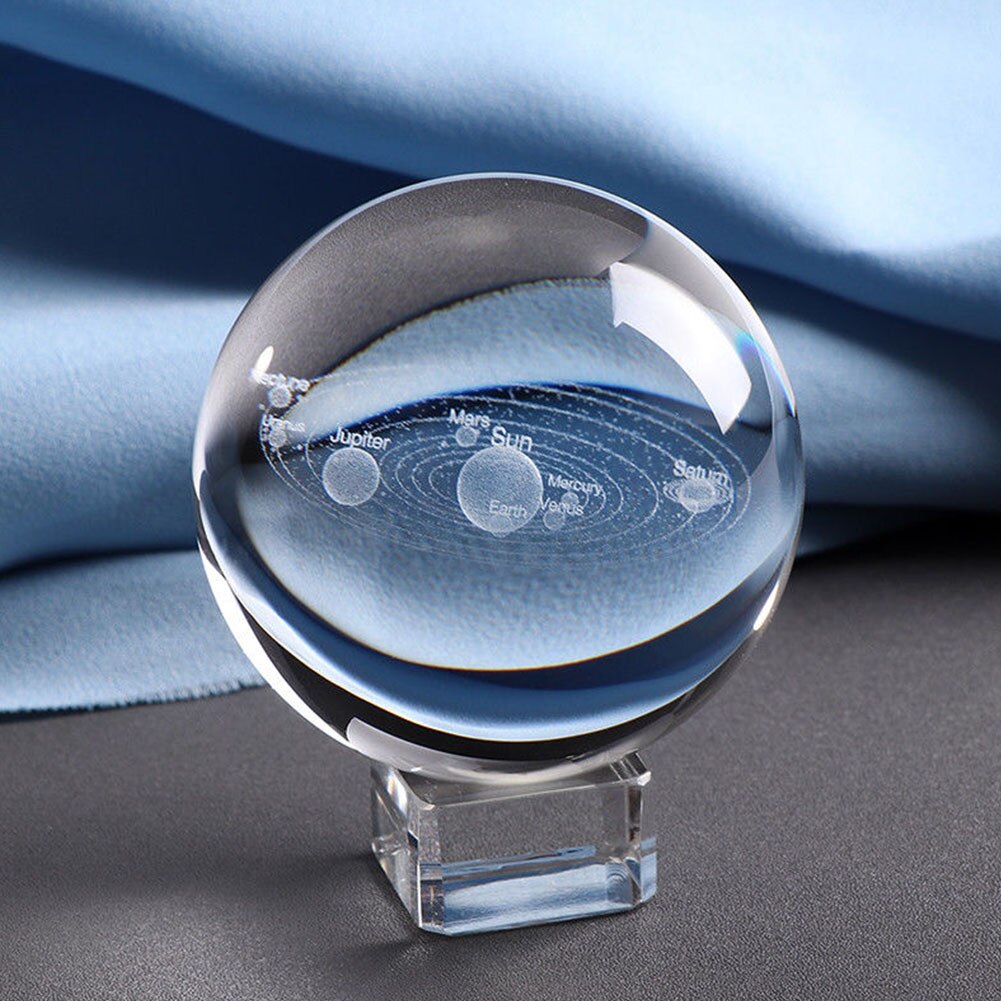 6cm Engraved Solar System Craft With Base Planets Model Photo Props 3D Desktop Home Miniature Clear Sphere Crystal Ball