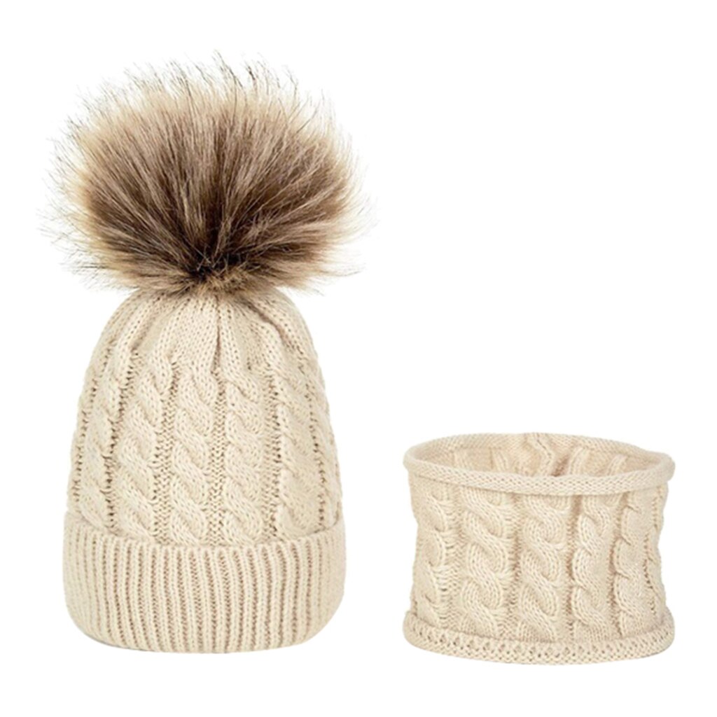 Winterset voor kinderen met slouchy pompon gebreide peutermuts, baby skimuts en sjaal: Room