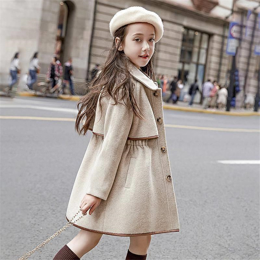 Children Girls Coats Outerwear Winter Girls Jackets Woolen Long Trench Teenagers Warm Clothes Kids Outfits For 8 10 12 14 Years