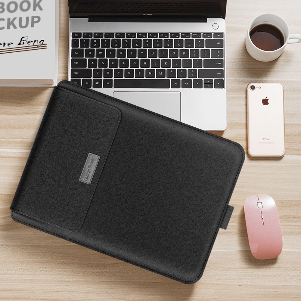 Bærbar taske til macbook air pro retina 11 12 13 14 15 15.6 tommer taske til bærbar computer med stativ pu lædercover til xiaomi air: For sort / 12 "