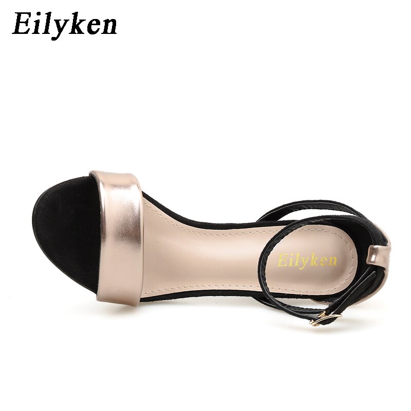 Eilyken Mode Enkel Gesp Sandalen Vrouwen Sexy Open Teen Klassiekers Pu Schoenen Vrouwelijke Hoge Hakken Gouden Partij Schoenen