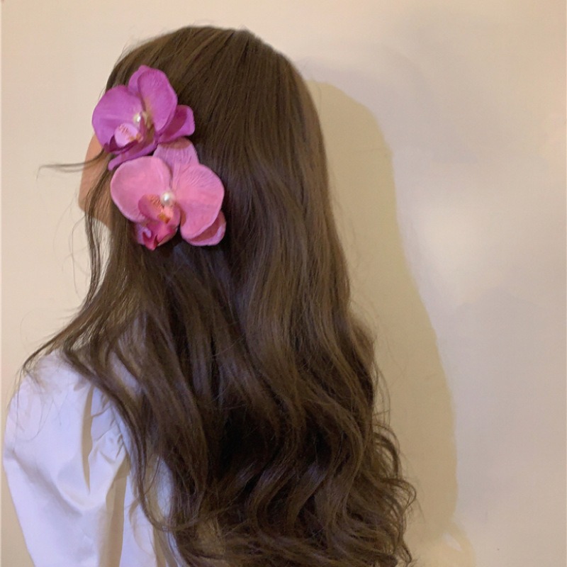 Phalaenopsis-Pinza para el pelo de flores para niña, pasador francés de imitación Floral, , a la , nuevos colores, accesorios para la cabeza
