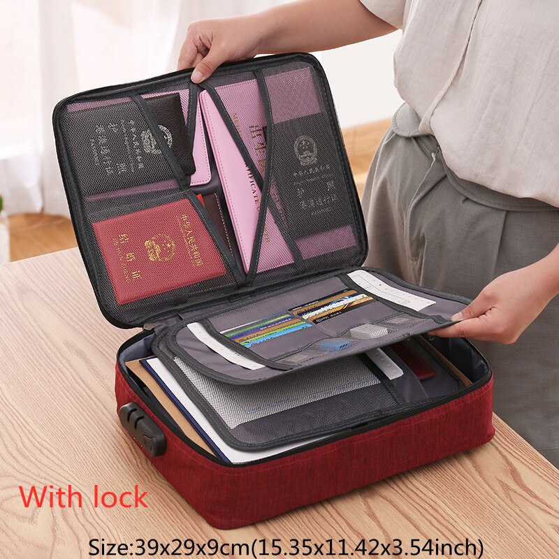 Multifunction Document Bag Business Certificate File Organizer Briefcases Household Deed Paperwork Storage Pouch Accessories: Wine Red B