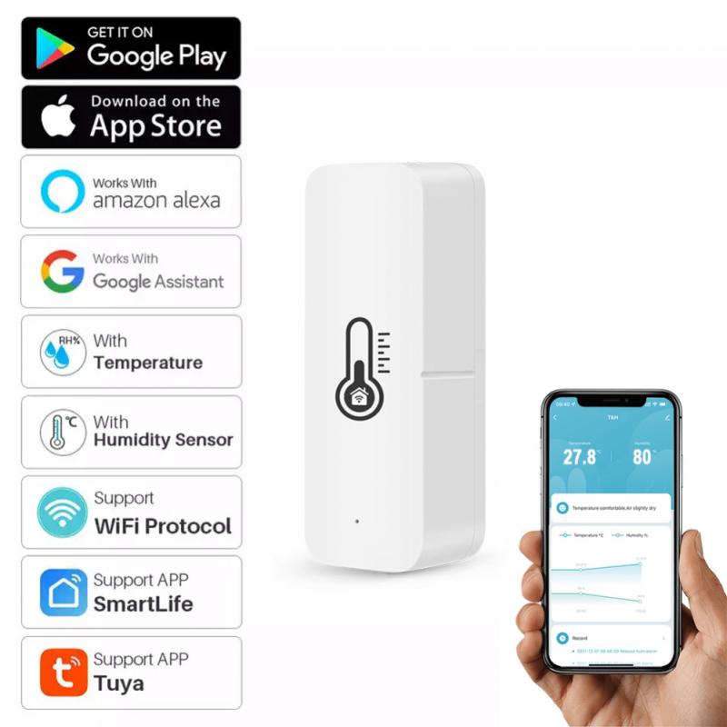 Tuya Wifi Smart Temperature And Humidity Sensor With Buzzer Alarm Smart Life APP Voice Control Support Alexa Google Assistant