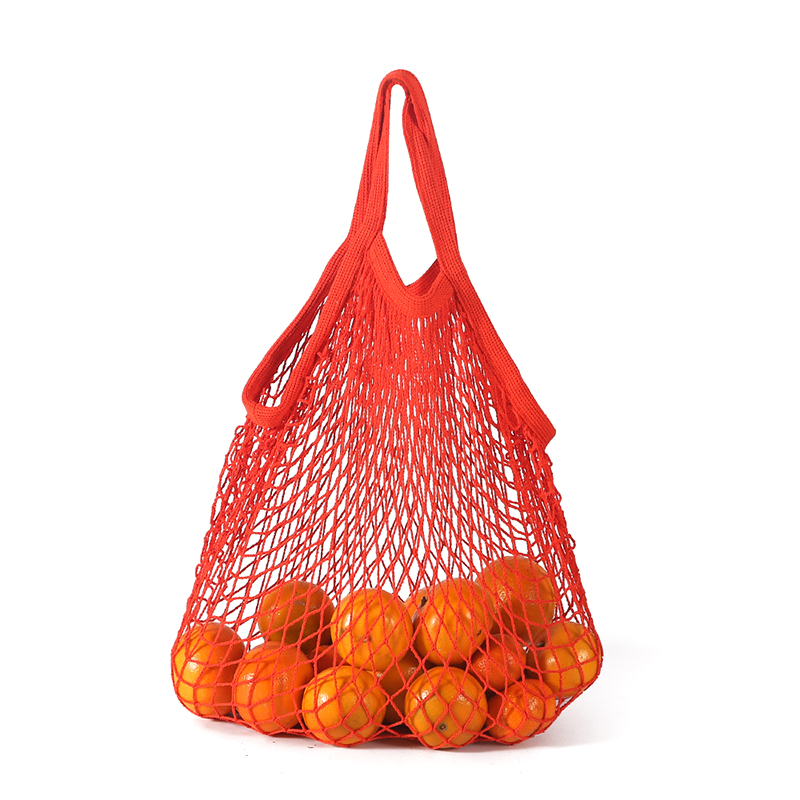Neue Wiederverwendbare Taschen für Obst Gemüse Tasche Baumwolle Gittergewebe Schnur Organizer Handtasche Kurze/Lange Griff Netz Einkaufen Taschen tote: rot-kurz