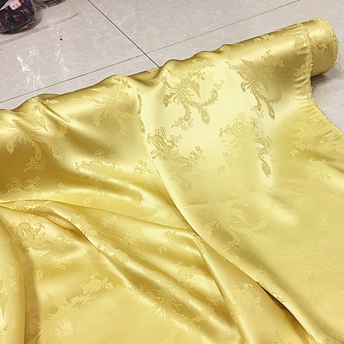 Jacquard gyldne drage og phoenix ren silkestof, sff 136