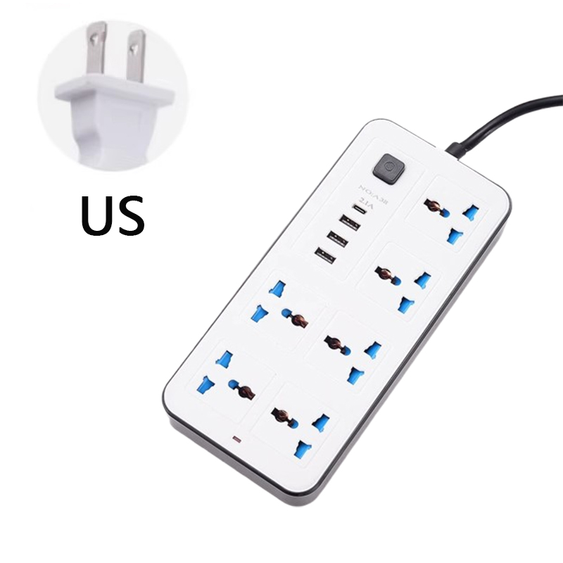 Universalstik til strøm, eu, usa, uk, strømskinne med 1.8m forlængerledninger, ac, type c, usb-port, opladning, stikkontakt: Type 12
