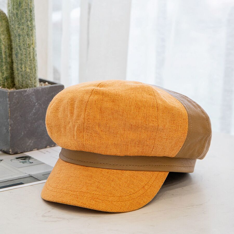 sombrero invierno de mujer de cuero de costura sombrero francés octogonal mujeres Espana boina con estilo intelectual Retro boina con estilo vendedor de tapa: orange