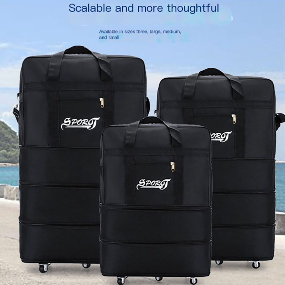 Paquete de viaje con ruedas para mujeres y hombres, equipaje con ruedas plegable expandible, Maleta negra versátil para viaje de fin de semana, bolsa de noche