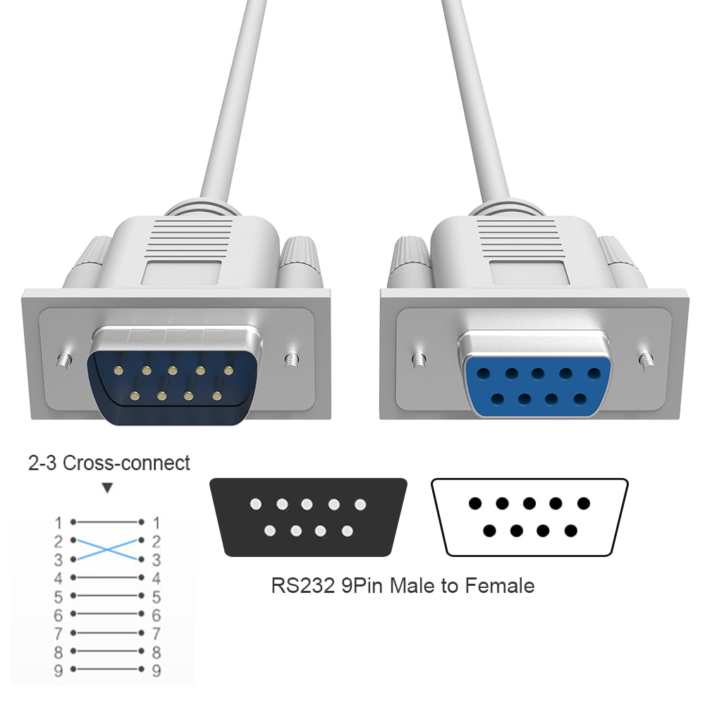 DB9 9 Pin Male to Female RS232 Serial Cable 2-3 Cross-connect COM Extension Cable for Computer Printer Scanner 1.5m 4.5FT