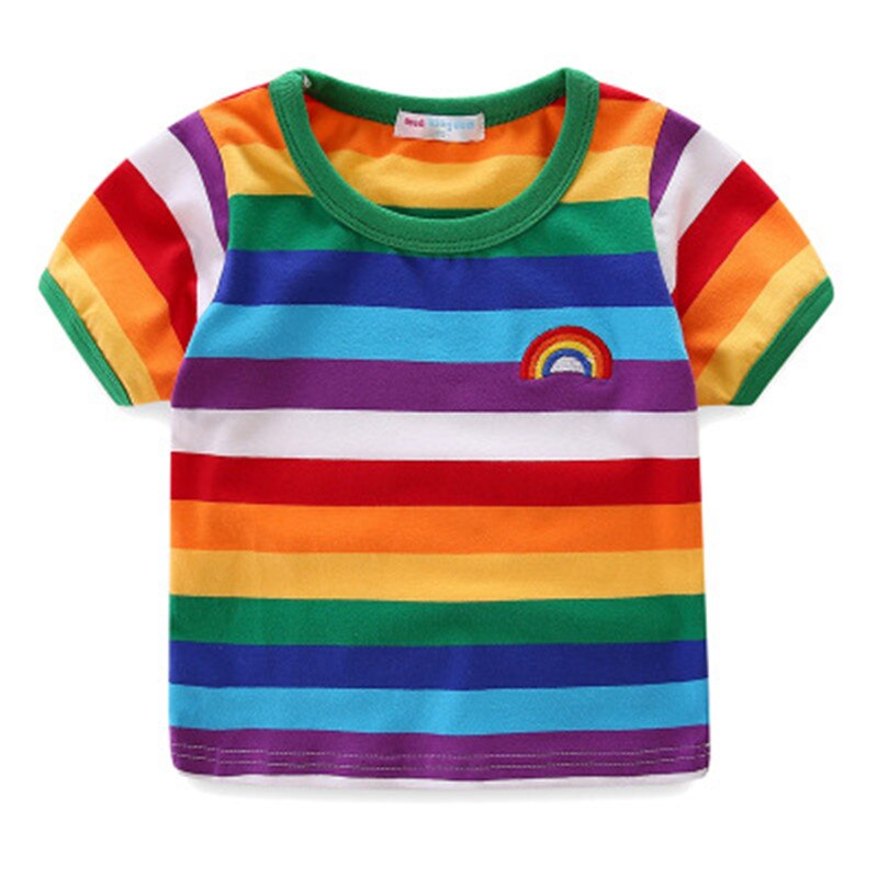 2019 Nuovo Arcobaleno Colorato Della Banda Delle Ragazze Dei Ragazzi T-camicia Bambini di Modo di proprietà del Bicchierino-Manicotto Vestiti di Cotone Morbido per Bambini Magliette e camicette tee