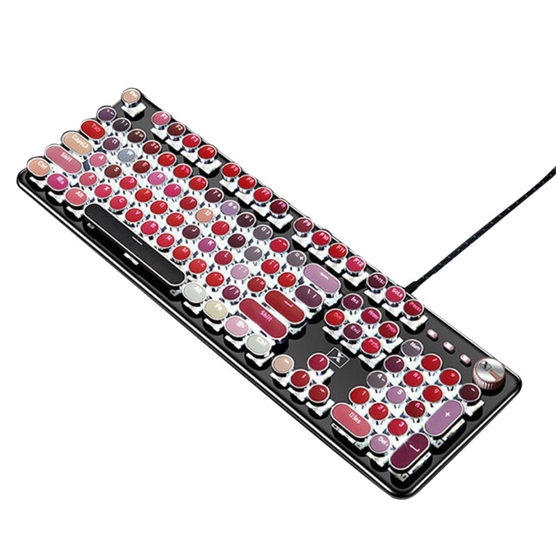 Retro Punk Mechanical Lipstick Metal Keyboard Mouse Set Round Key for Laptop Desktop Computer Keyboard Accessories: e