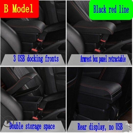 Dla Hyundai I30 podłokietnik ze schowkiem USB wysokość ładowania dwuwarstwowa środkowa zawartość sklepu uchwyt na kubek popielniczka akcesoria: B-Black red line