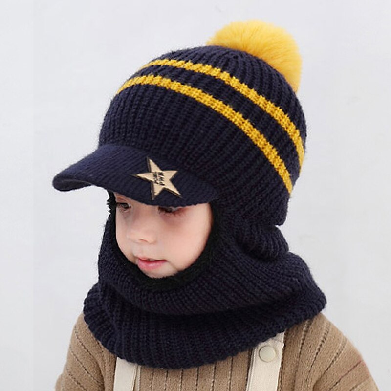 Children Winter Knit Hats Ribbed Beanie Hat Kids Cap Scarf Set Neck Warmer with Thick Fleece Lined Winter Girl Boys Ring Scarves: 03