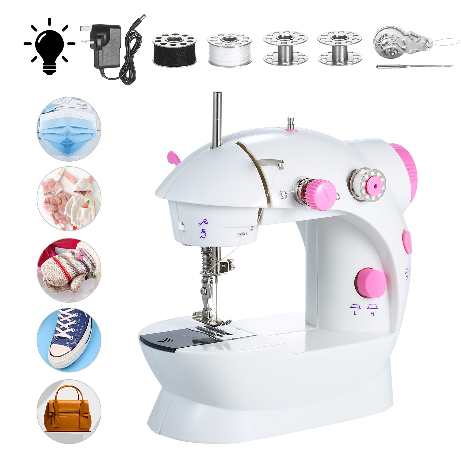 Sewing Machine Portable Electric Mini Sewing Machine Household Multifunctional Clothes Fabrics Electric Sewing Machine: UK PLUG