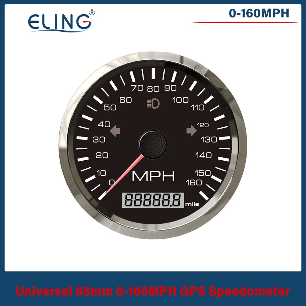 ELING Universal 85mm GPS Speedometer 0-125/160/200 km/h(MPH) Over Speed Alarm Left Right High Beam with Red Yellow Backlight: 160MBS