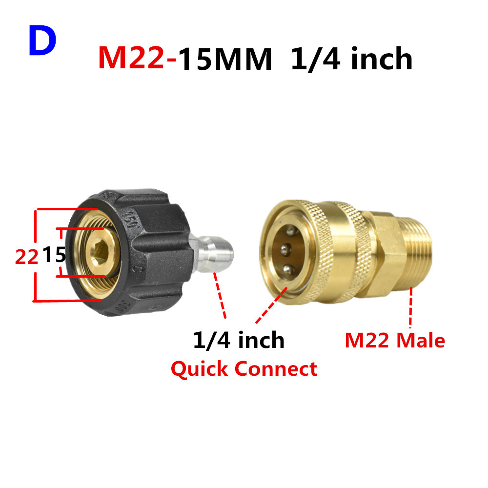 HNYRI – Kit d'adaptateur de nettoyeur haute pression M22 mâle, avec embout pivotant de 14mm ou 15mm pour connexion rapide, 3/8 ou 1/4 pouces: M22 15MM G1 4 inch