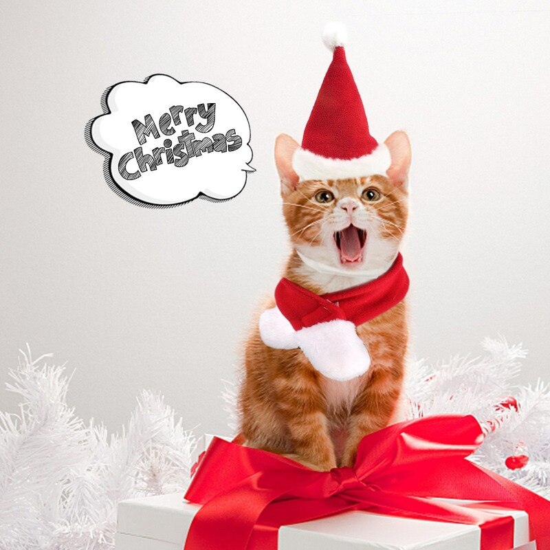 Hond Kat Pet Kerstman Hoed Met Sjaal Kostuum Set En Rood Party Decoratie Dieren Navidad Kerst
