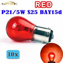 Flytop (10 stuks/partij) p21/5 W S25 BAY15d 1157 Rode Glas Kleur 12 V 21/5 W Offset Auto Staart Lamp stop Indicator Bulb