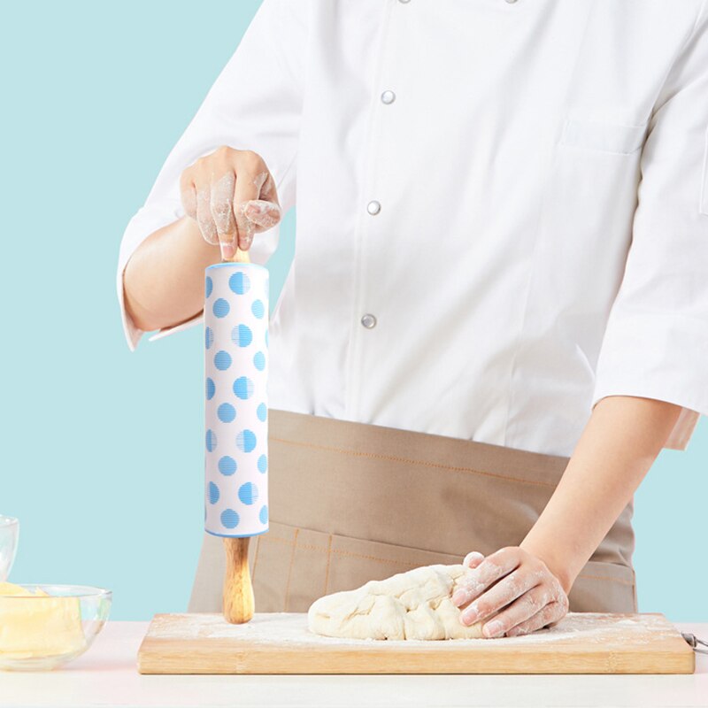 Rodillo de silicona antiadherente con mango de madera, rodillo para masa y harina, utensilios de cocina para hornear, 12 pulgadas,