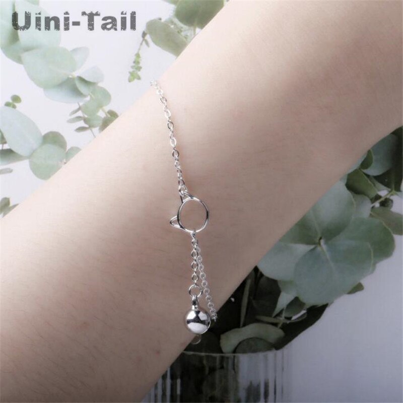 Uini-Tail 925 sterling silver Korean version of the small fresh cute cat bell bracelet simple personality cute