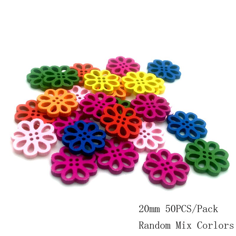 Vêtements de couture pour enfants, 50 pièces, 2/4 trous, boutons mixtes en bois, accessoires multicolores, forme mixte Animal/fleur, bricolage, Scrapbooking13-25mm: SC203  20mm