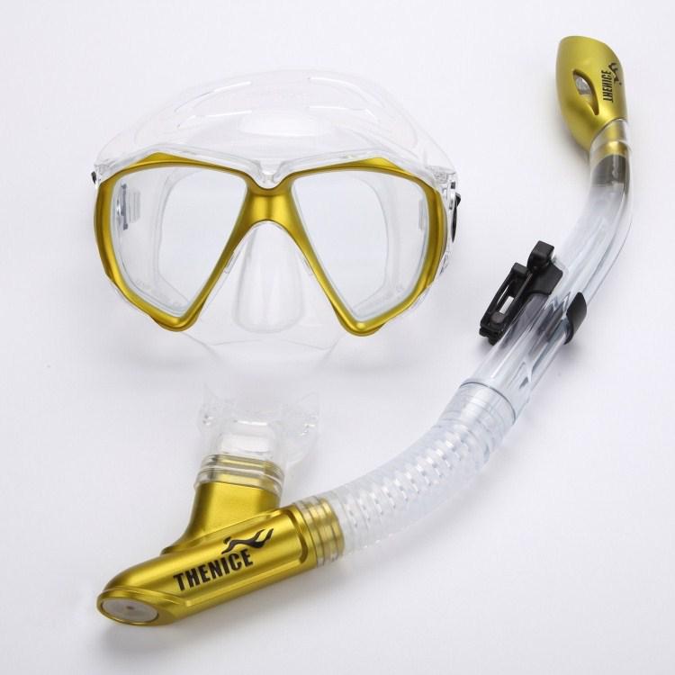 Diving Mask Scuba Full Face Mask with Anti-fog Goggles All-Dry Breathing Tube On For Underwater Snorkeling Spearfishing: Golden