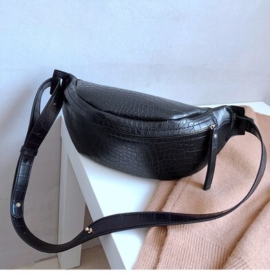 Crocodile taille sacs pour femmes modèle PU cuir nouvelle couleur unie drôle Packs dames ceinture sacs pour téléphone femelle drôle Pack: Black