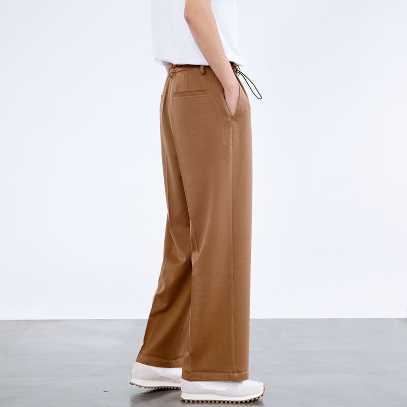 Pantalones de traje holgados de primavera y verano para hombre, pantalones ajustados de pierna ancha, elásticos, drapeados, informales, de color sólido que combinan con todo: Caramel / M