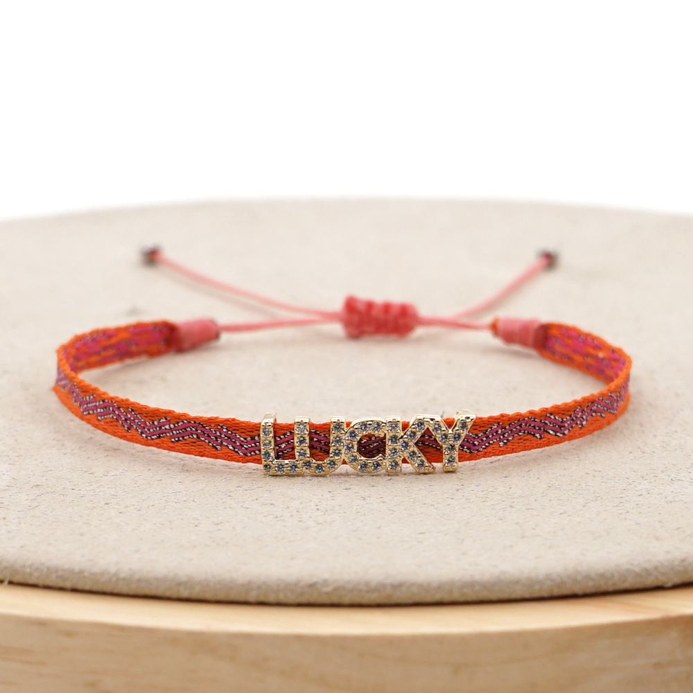 KKBEAD Bracelet tressé à la main strass lettre Bracelets porte-bonheur pour femmes mauvais œil Pulseras bijoux pour amis: Couleur or jaune pâle