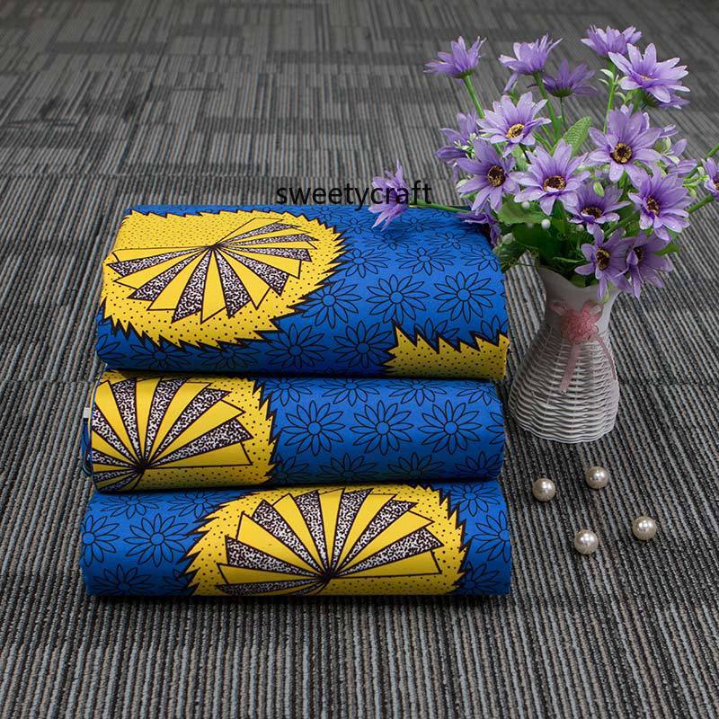 100% Polyester Afrikaanse Stof Wax Geel Blauw Bloem Nederland Holland Naaien Feestjurk Tas Ankara Doek