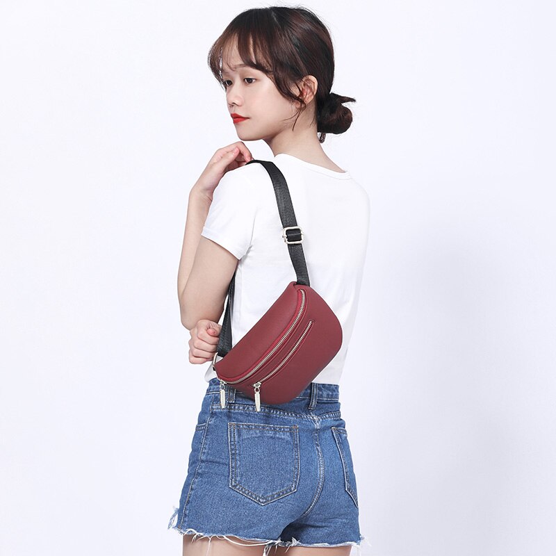 WEICHEN Multi-functiona Women Fanny Pack Ladies Messenger Shoulder Chest Bag Female PU Leather Waist Bag Women&#39;s