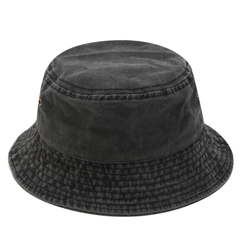 Soild Bucket Hat Unisex Fisherman Hat Old Material Hiking Hat Women Ourdoor Cap Foldable Chapeau Men: Black