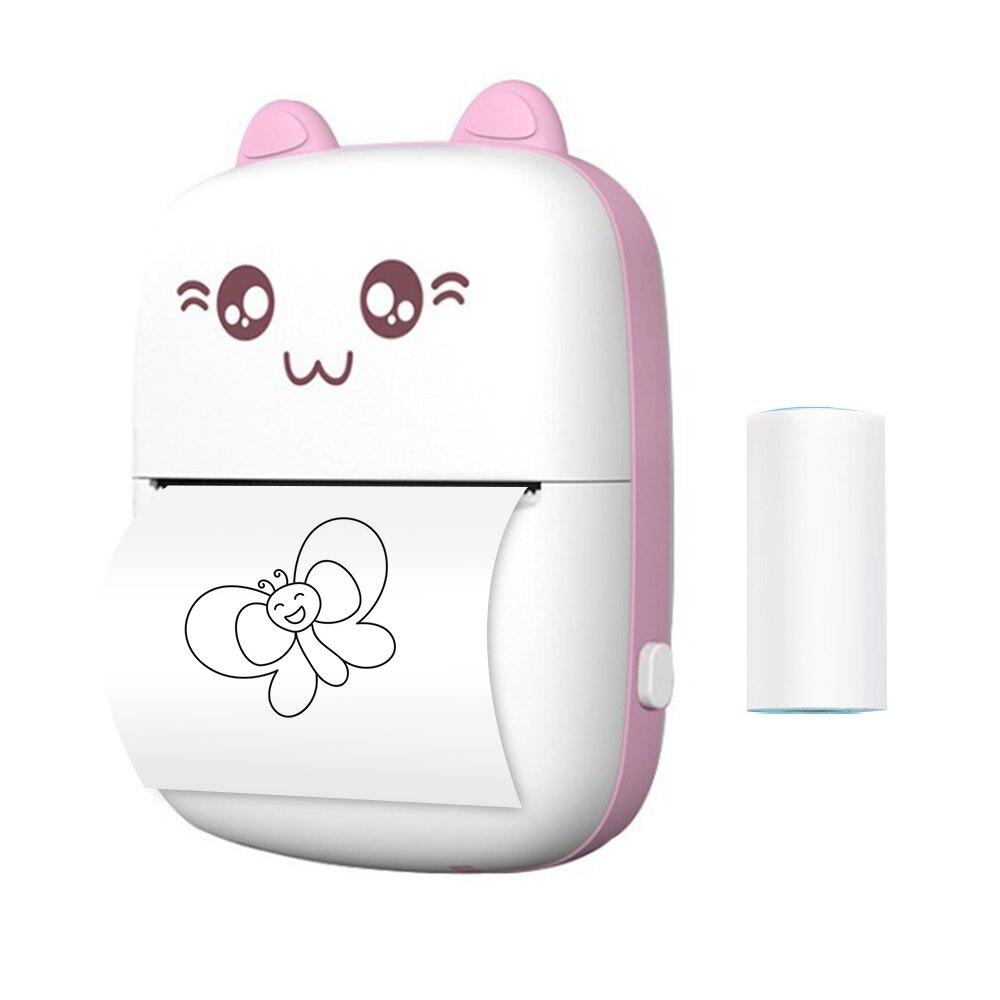 Mini Thermal Printer Portable BT Wireless Printer 200dpi with 1 Roll Thermal Paper for Printing Photo Receipt Sticker Label