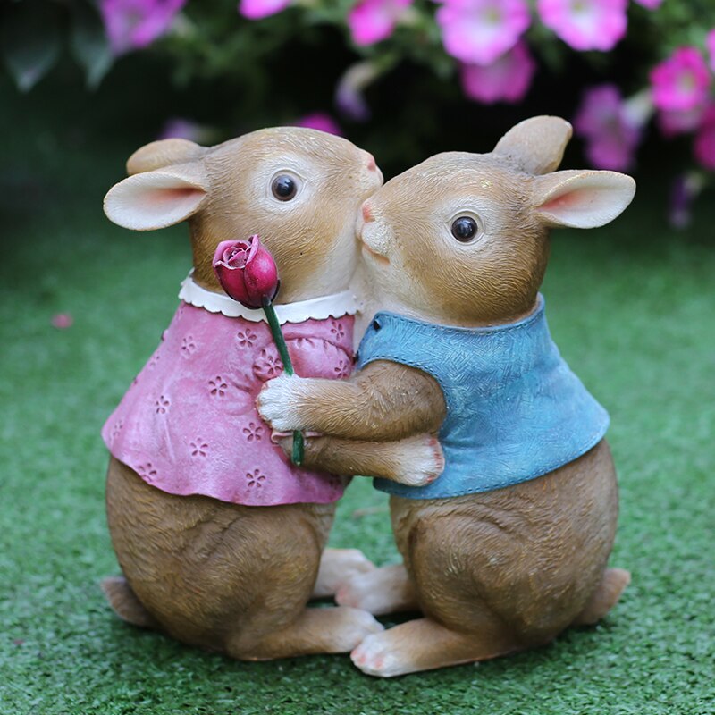 Udendørs haveindretning skulptur mor barn kanin statue simulation egern harpiks dekoration græsplæne have landskab skulptur