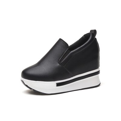 8CM High Heel Sneakers with High Sole Womens Trainers White Black Wedge Sneakers Women Chunky Shoes Woman Platform: Black / 5.5