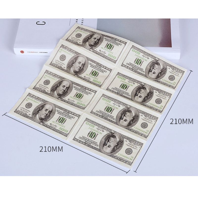 10 Packs Napkin Paper 100 Dollar Raw Wood Pulp Facial Tissue Handkerchief Wedding Birthday Disposable Party Tableware