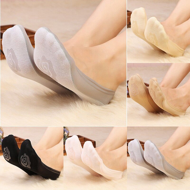 Ice Silk Cotton Bottom Invisible Socks Rose Silicone Non-slip Boat Socks 1 pair Soft Shallow Mouth Socks Women Summer