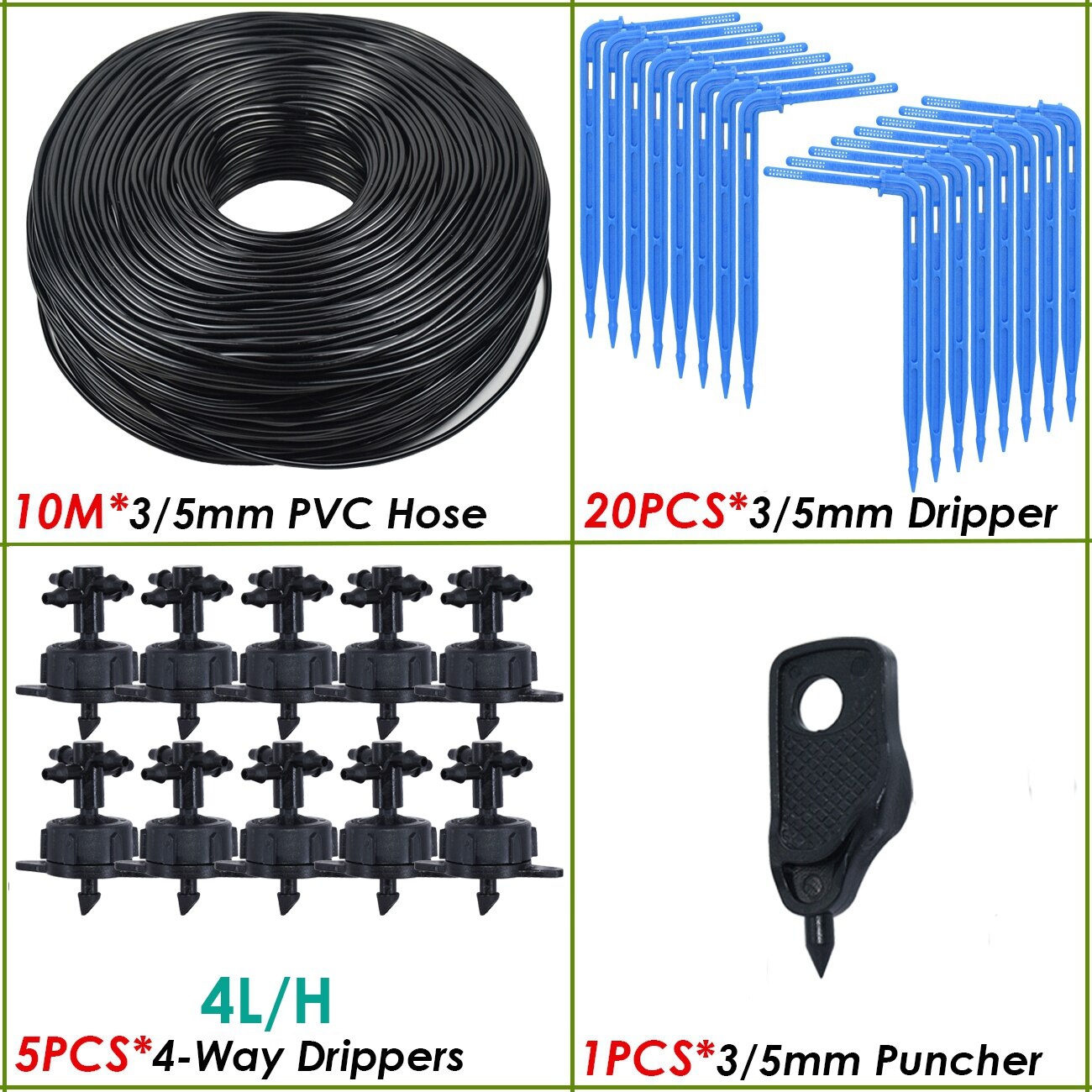 Kesla dryppvanning 4- -veis 3/5mm drypppil 2-- veis sender vanningssystem blomsterhage plen drivhus 10/20 sett: Hvit