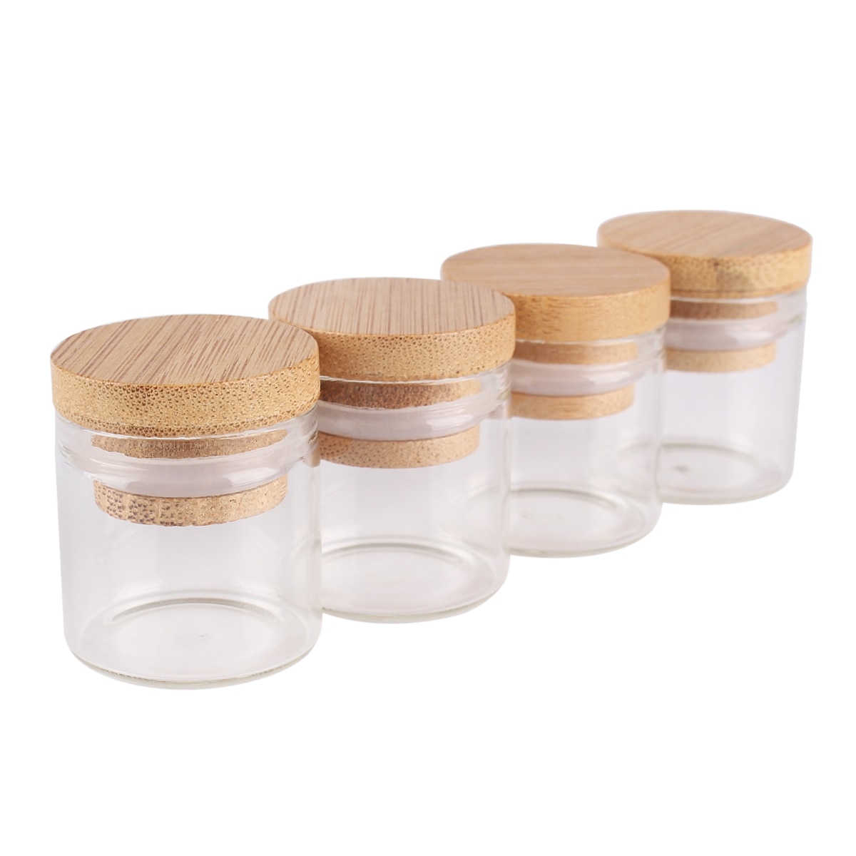 5pcs 10ml Mini Glass Bottles Glass Jars with Bamboo Lids Glass Vials Spice Jars for Wedding Favors Size: 30*30mm