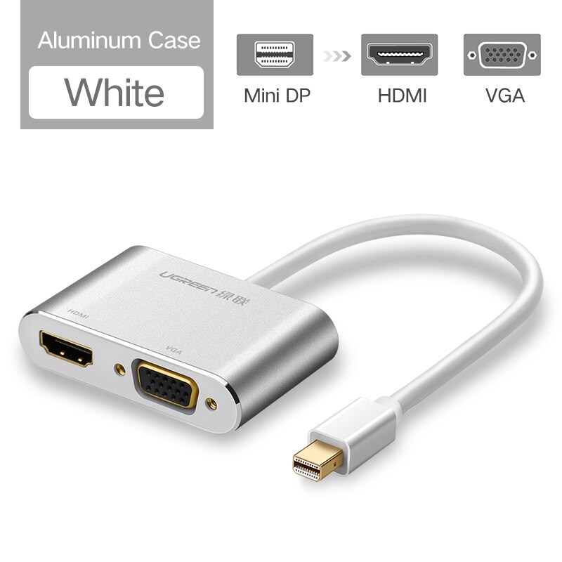 Ugreen Mini DisplayPort to HDMI VGA Adapter Thunderbolt 2 Converter DP Cable for MacBook Air 13 Surface Pro 4 Mini DisplayPort: HDMI VGA-Metal-White