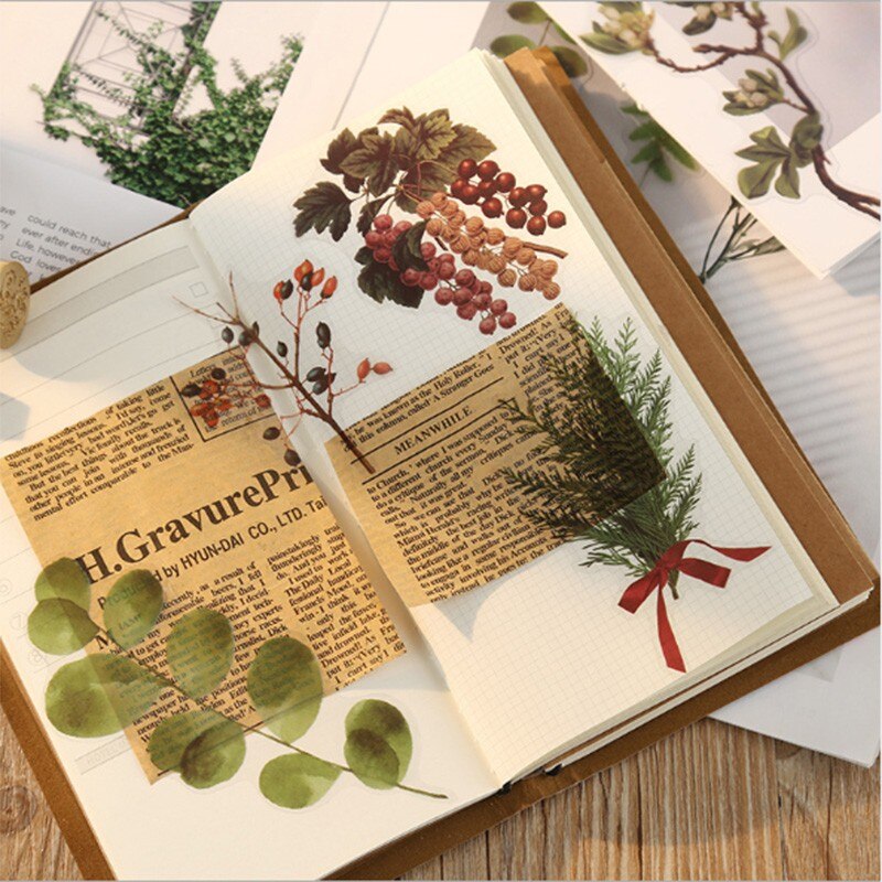 Lote de 12 unidades de pequeñas plantas frescas de la serie Coloffice Flower, pegatinas decorativas con forma especial para artículos de papelería, 1 unidad