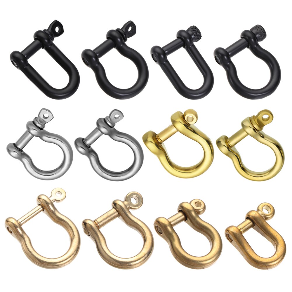 Stainless Steel Staples Carabiner Solid Brass Metal D Bow Shackle Fob Key Ring Keychain Hook Screw Joint Connector Buckle
