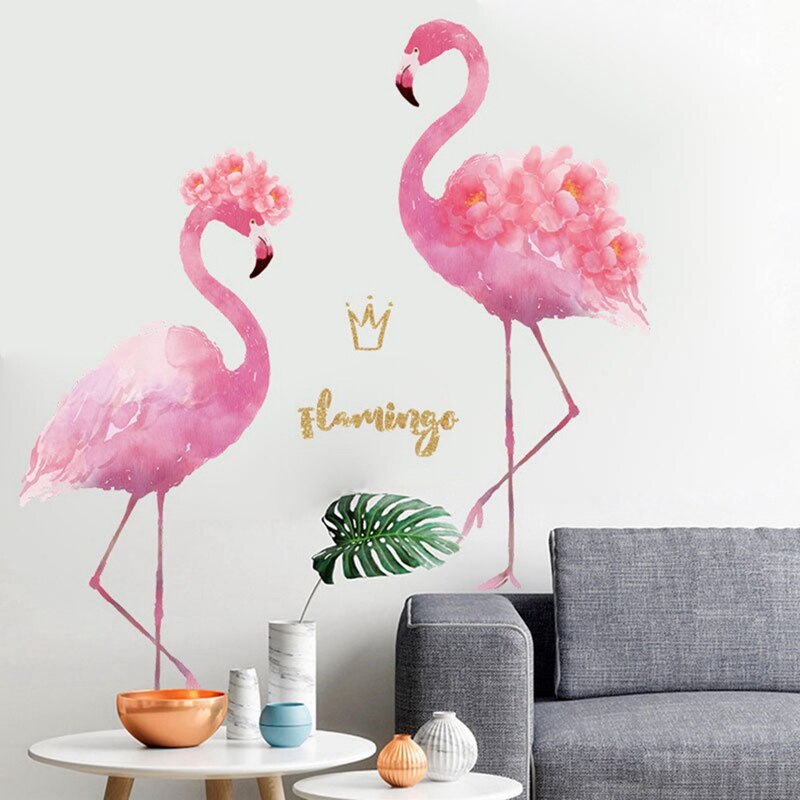 Pink Flamingo Wall Stickers DIY Birds Animals Wall Decals for Kids Rooms Baby Bedroom Nursery Home Decoration