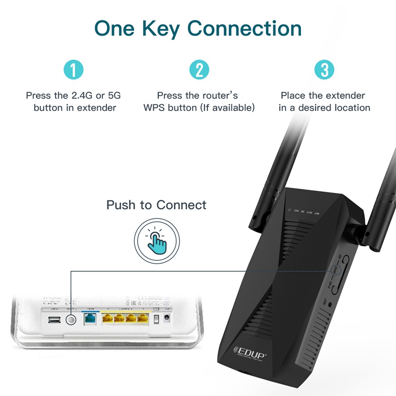 Edup 1200m wlan-repeater dualband 2.4g & 5 ghz wlan-extender wireless 802.11ac router signalverstärker für heim-wlan-anschluss