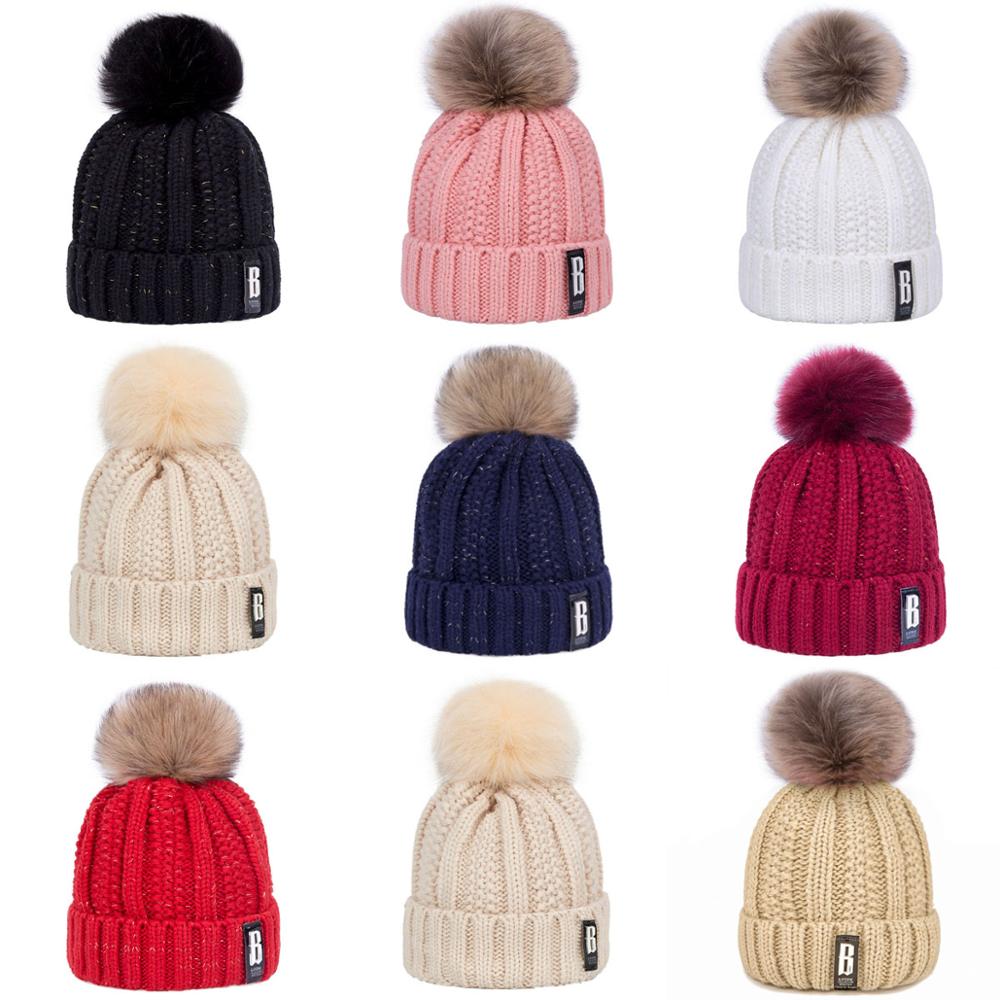 Winter baby muts meisje baby jongens katoen verdikt plus fluwelen muts kinderen pompon muts warme gebreide kindermuts