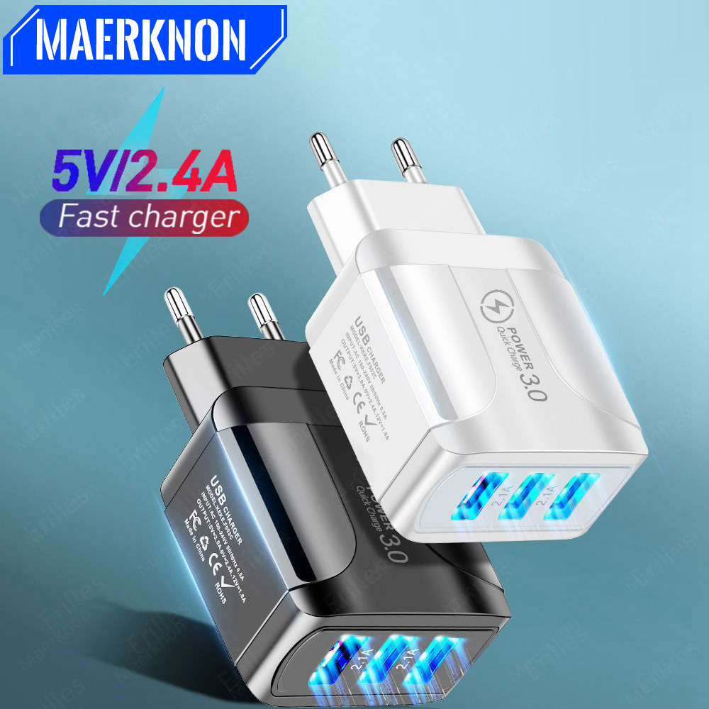 Quick Charge 3.0 Usb Lader Adapter Voor Iphone 11 Pro Max Xiaomi Eu Plug 3 Poorten Usb QC3.0 Snel Opladen mobiele Telefoon Oplader