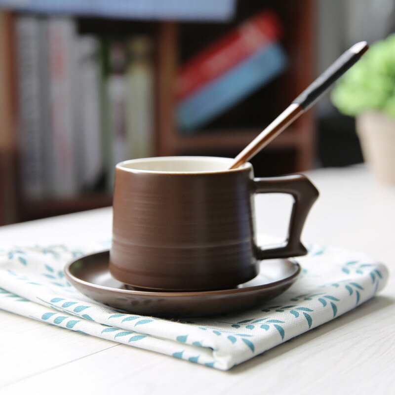 250ml Ceramic Coffee Cup And Saucer Set Six Color Optional Simplicity Coffee Cups Without Spoon High-grade Cappuccino Latte Mugs