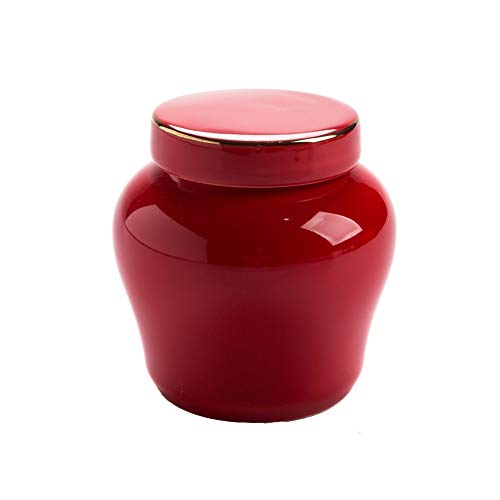 Mini-kremering urner til aske begravelsesurner til menneskelig aske lille keramik håndmalet display gravurne derhjemme: Rød -1