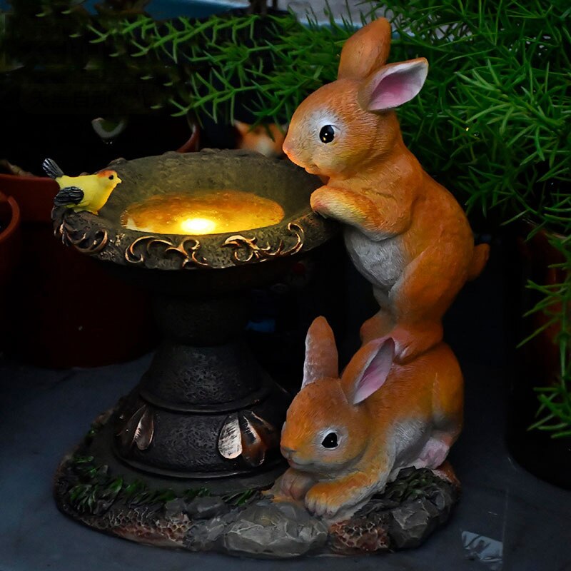 Garden Cute Rabbit Solar Light Resin Statue Ornaments Outdoor Courtyard Lawn Sculpture Decoration Balcony Park Figurines Crafts